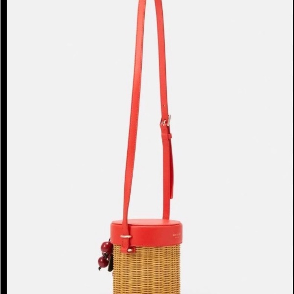 NWT, Rare kate spade Red Leather & Wicker Cherry Bucket Crossbody - Picture 11 of 16